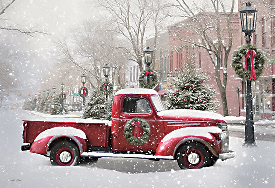 Lori Deiter LD2518 - LD2518 - Snowy Day in Wellsboro - 18x12 Truck, Red Truck, Wreath, Holidays, Christmas, Town, Winter, Photography from Penny Lane