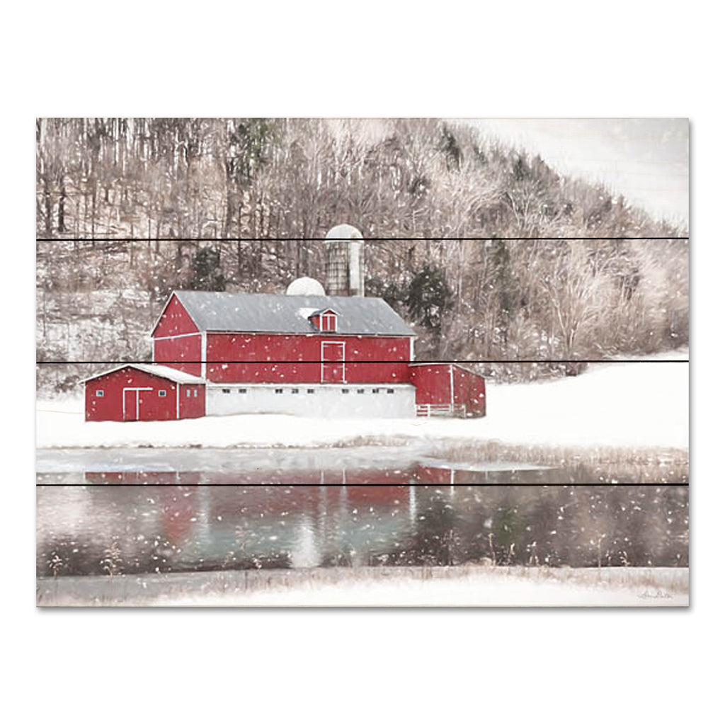 Lori Deiter LD2629PAL - LD2629PAL - Belleville Snowy Barn - 16x12 Barn, Red Barn, Farm, Pond, Landscape, Winter, Photography, Winter from Penny Lane