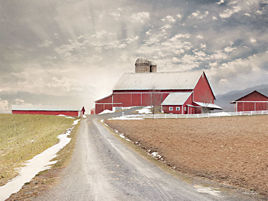 Lori Deiter LD2630 - LD2630 - Belleville Farm - 16x12 Farm, Barn, Red Barn, Road, Snow, Winter, Clouds, Nature, Photography from Penny Lane