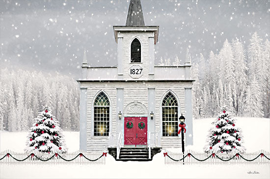 Lori Deiter LD2664 - LD2664 - Christmas Church - 18x12 Christmas Church, Church, Religion, Holidays, Christmas, Winter, Trees from Penny Lane