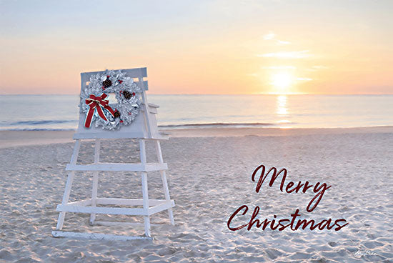 Lori Deiter LD2752 - LD2752 - Merry Christmas Beach Sunrise - 18x12 Merry Christmas, Beach, Coastal, Holidays, Lifeguard Chair, Sand, Coast, Photography from Penny Lane