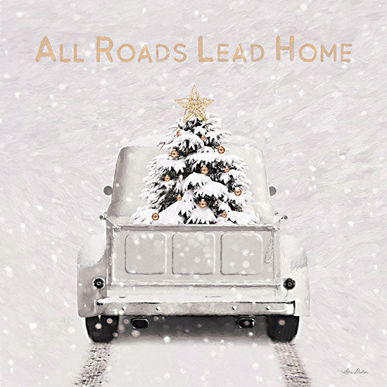 Lori Deiter LD2785 - LD2785 - All Roads Lead Home - 12x12 Christmas, Holidays, Christmas Tree, Truck, White Truck, All Roads Lead Home, Typography, Signs, Textual Art, Winter, Farmhouse/Country from Penny Lane