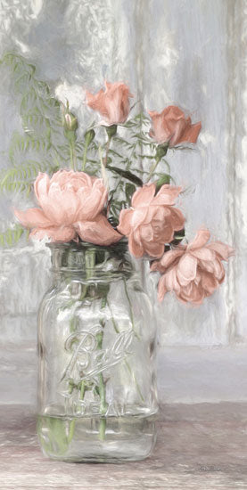 Lori Deiter LD2819 - LD2819 - Cottage Peach Roses - 9x18 Photography, Roses, Peach Roses, Glass Jar, Country, Still Life, Shabby Chic from Penny Lane