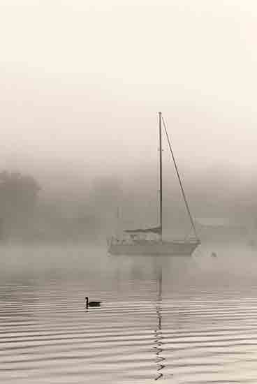 Lori Deiter LD2855 - LD2855 - Foggy Bay - 12x18 Coastal, Sailboat, Fog, Lake, Photography, Lake, Lodge, Black & White from Penny Lane