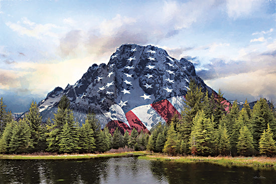 Lori Deiter LD2922 - LD2922 - Patriotic Tetons   - 18x12 Patriotic, Mountains, Teton Mountains, National Park, Photography, Red, White & Blue, American Flag, Trees, Landscape from Penny Lane