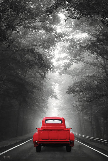 Lori Deiter LD2934 - LD2934 - Just Drive - 12x18 Photography, Truck, Red Truck, Street, Road, Trees, Black, White, Red from Penny Lane