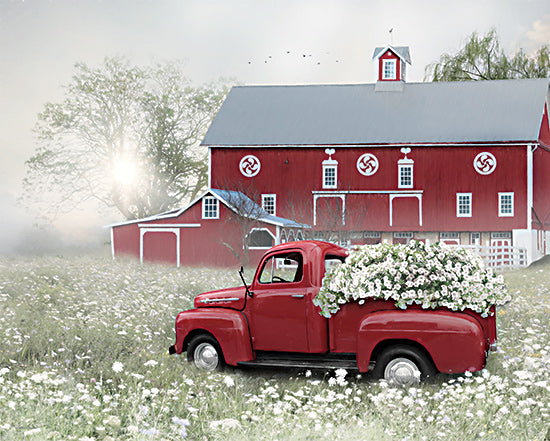 Lori Deiter LD3108 - LD3108 - Red and White Delight - 16x12 Photography, Farm, Barn, Red Barn, Truck, Red Truck, Flowers, White Flowers, Wildflowers, Floral Truck, Spring from Penny Lane