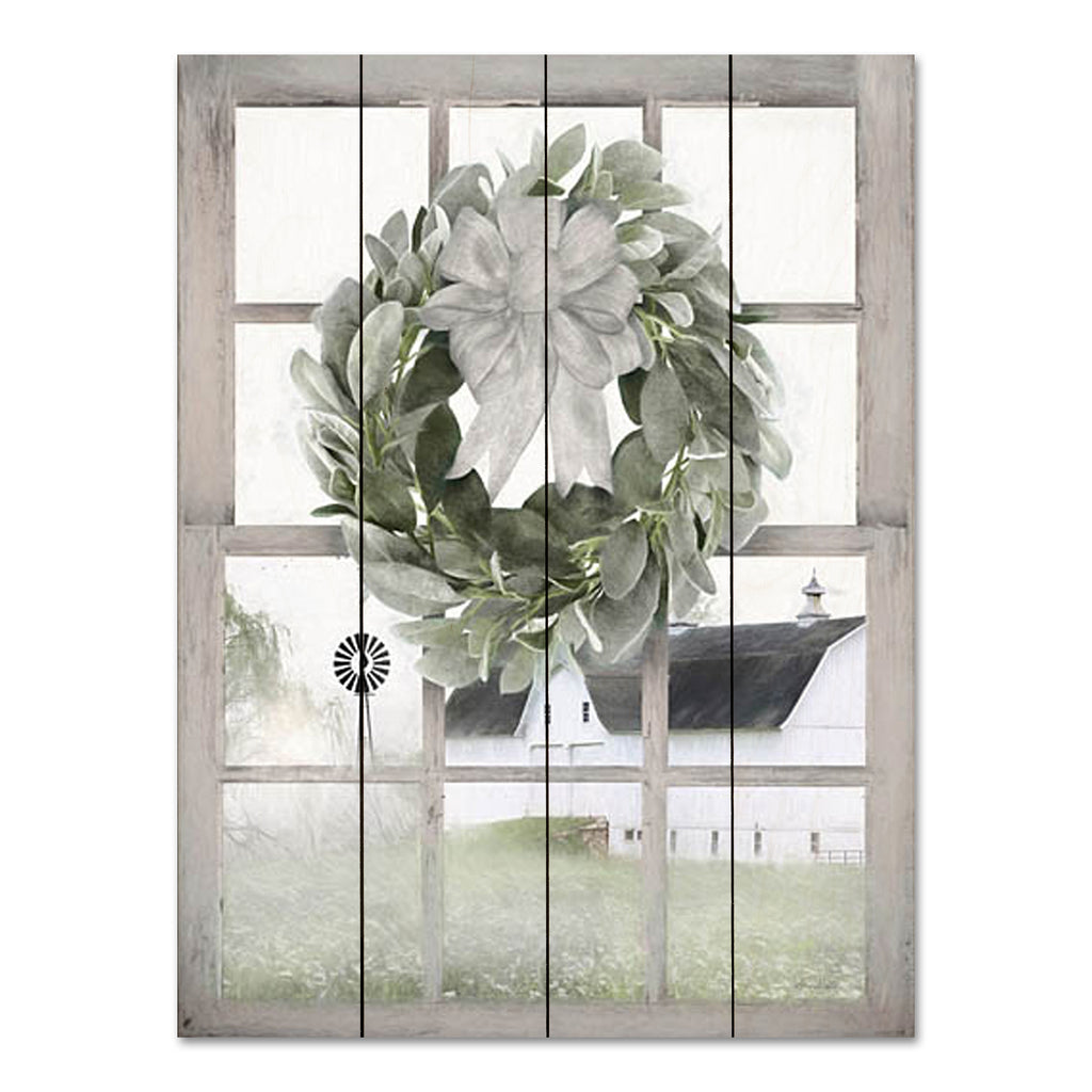 Lori Deiter LD3130PAL - LD3130PAL - Country View - 12x16 French Country, Wreath, Greenery, Ribbon, Barn, Farm, Window, Spring from Penny Lane