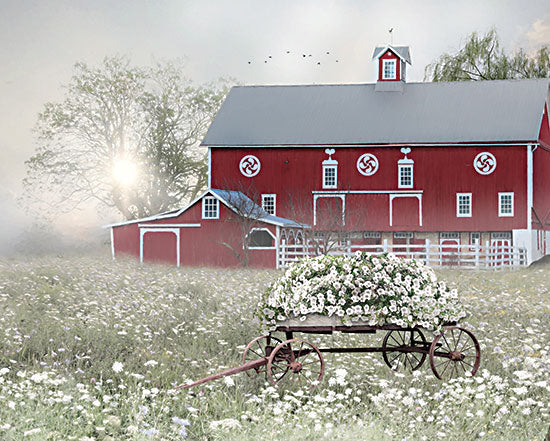 Lori Deiter LD3235 - LD3235 - Misty Meadow Barn - 16x12 Photography, Farm, Barn, Red Barn, Wagon, Flowers, White Flowers, Wildflowers, Field, Landscape from Penny Lane