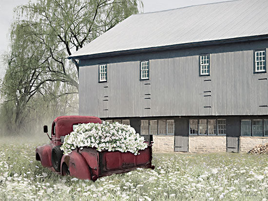 Lori Deiter LD3257 - LD3257 - Full of Flowers    - 16x12 Photography, Barn, Farm, Flowers, White Flowers, Wildflowers, Truck, Red Truck, Flower Truck, Spring, Farmhouse/Country from Penny Lane