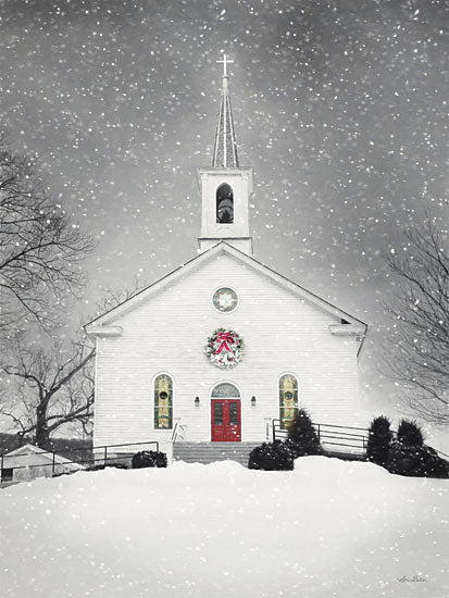 Lori Deiter LD3265 - LD3265 - Hilltop Church at Night  - 12x16 Christmas, Religious, Winter, Church, Country Church, Snow, Landscape, Photography, Wreath from Penny Lane