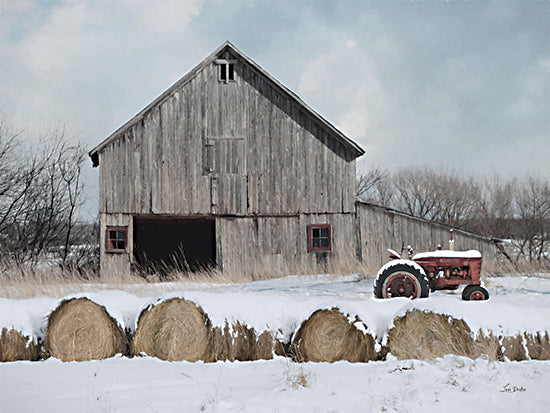 Lori Deiter LD3346 - LD3346 - Cold Winter Day - 16x12 Winter, Barn, Farm, Gray Barn, Haybales, Tractor, Snow, Fields, Landscape from Penny Lane