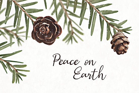 Lori Deiter LD3412 - LD3412 - Peace on Earth - 18x12 Christmas, Holidays, Inspirational, Peace on Earth, Typography, Signs, Textual Art, Pine Cones, Pine Sprigs, Winter from Penny Lane