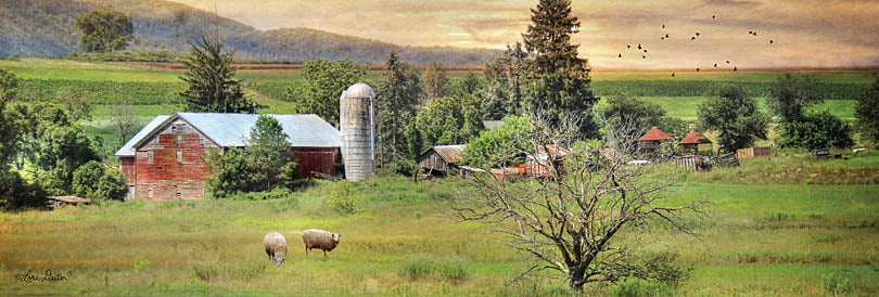 Lori Deiter LD427 - LD427 - Grazing Sheet - 36x12 Barn, Farm, Sheep, Landscape, Trees, Grazing, Fields from Penny Lane