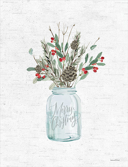 lettered & lined LET175 - LET175 - Christmas Greenery Gathering - 12x16 Christmas, Holidays, Glass Jar, Greenery, Pine Cones, Berries, Country, Nature from Penny Lane