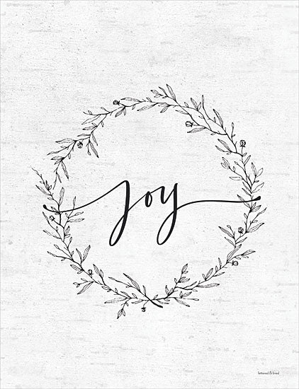 lettered & lined LET176 - LET176 - Simple Joy Wreath - 12x16 Joy, Wreath, Christmas, Holidays, Black & White, Calligraphy, Simplistic, Signs from Penny Lane