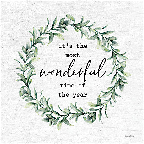 lettered & lined LET179 - LET179 - Wonderful Time of the Year - 12x12 It's the Most Wonderful Time of the Year, Wreath, Christmas, Holidays, Greenery, Signs from Penny Lane