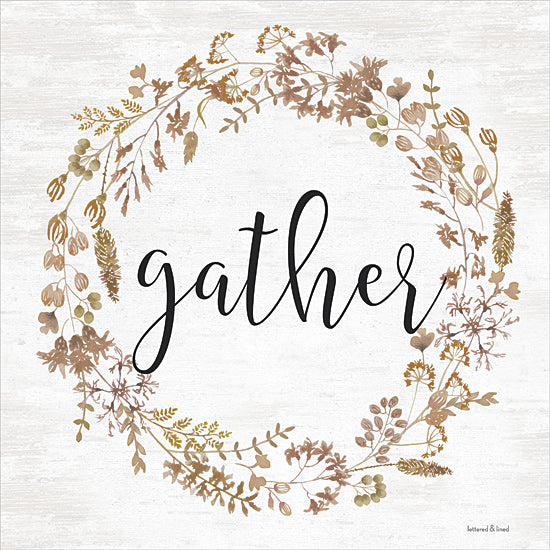 lettered & lined LET267 - LET267 - Gather Wreath - 12x12 Gather, Wreath, Autumn, Calligraphy, Fall Floral, Signs from Penny Lane