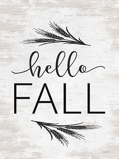 lettered & lined LET704 - LET704 - Hello Fall - 12x16 Fall, Hello Fall, Typography, Signs, Wheat, Black & White from Penny Lane