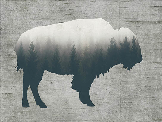 lettered & lined LET751 - LET751 - Born in the Wild Bison - 16x12 Bison, Silhouette, Double Exposure, Lodge, Pine Trees, Masculine from Penny Lane