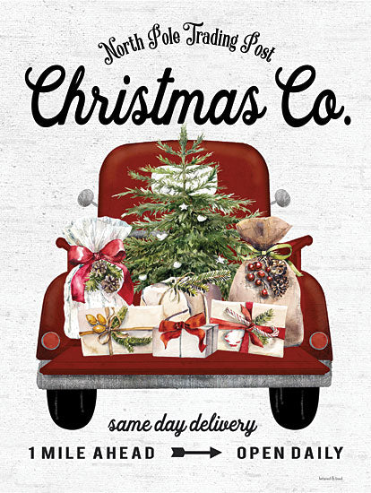 lettered & lined LET757 - LET757 - Christmas Co. Truck Delivery - 12x16 Christmas, Holidays, Truck, Red Truck, Truck Bed, Advertisement, North Pole Trading Post, Christmas Co., Typography, Signs, Presents, Christmas Tree, Winter from Penny Lane