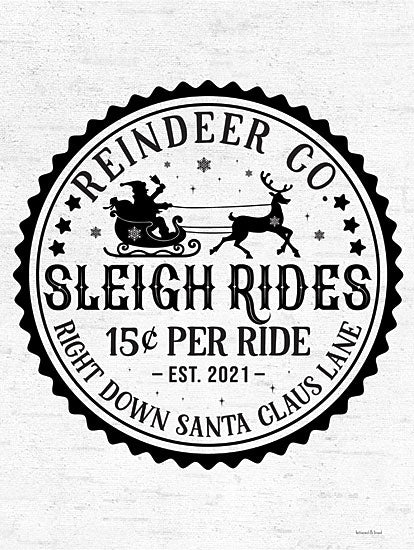 lettered & lined LET763 - LET763 - Sleigh Rides - 12x16 Christmas, Holidays, Reindeer Co. Sleigh Rides, Whimsical, Typography, Signs, Black & White, Textual Art, Winter from Penny Lane