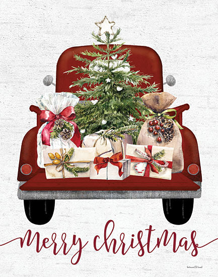 lettered & lined LET771 - LET771 - Merry Christmas Truck   - 12x16 Christmas, Holidays, Winter, Merry Christmas, Typography, Signs, Textual Art, Christmas Tree, Present, Truck Bed, Red Truck from Penny Lane