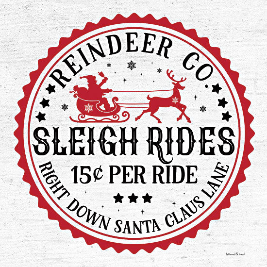 lettered & lined LET774 - LET774 - Sleigh Rides   - 12x12 Christmas, Holidays, Winter, Reindeer Co. Sleigh Rides, Typography, Signs, Textual Art, Advertisement, Santa Claus, Whimsical from Penny Lane
