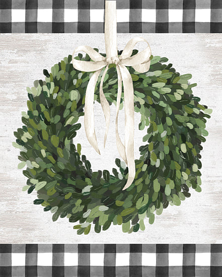 lettered & lined LET851 - LET851 - Sweet Farmhouse Wreath - 12x16 Wreath, Greenery, Farmhouse/Country, Ribbon, Plaid, Black & White Plaid from Penny Lane