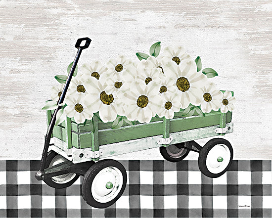 lettered & lined LET854 - LET854 - Sweet Farmhouse Wagon - 16x12 Still Life, Flowers, White Flowers, Daisies, Wagon, Spring, Spring Flowers, Black & White Plaid, Farmhouse/Country from Penny Lane