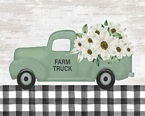 lettered & lined LET855 - LET855 - Sweet Farmhouse Farm Truck - 16x12 Truck, Green Truck, Flowers, Flower Truck, Whimsical, White Flowers, Daisies, Farm Truck, Signs, Black & White Plaid from Penny Lane