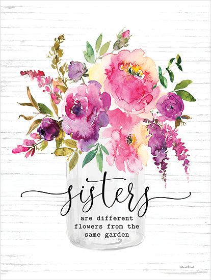 lettered & lined LET876 - LET876 - Sisters - 12x16 Flowers, Pink and Purple Flowers, Inspirational, Family, Sisters, Sisters are Different Flowers from the Same Garden, Typography, Signs, Textual Art, Spring, Vase, Bouquet, Greenery from Penny Lane