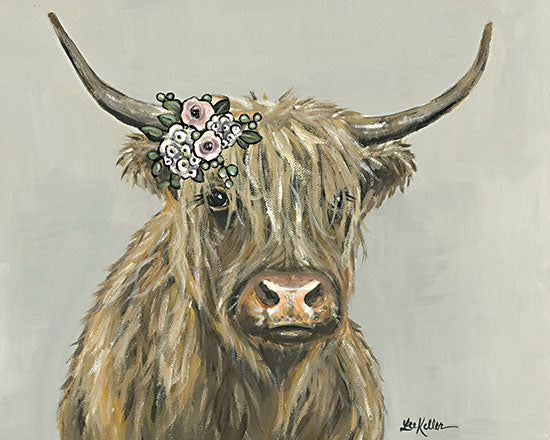 Lee Keller LK169 - LK169 - Fern the Highland with Flowers - 16x12 Cow, Highland Cow, Floral Crown, Flowers, Whimsical from Penny Lane