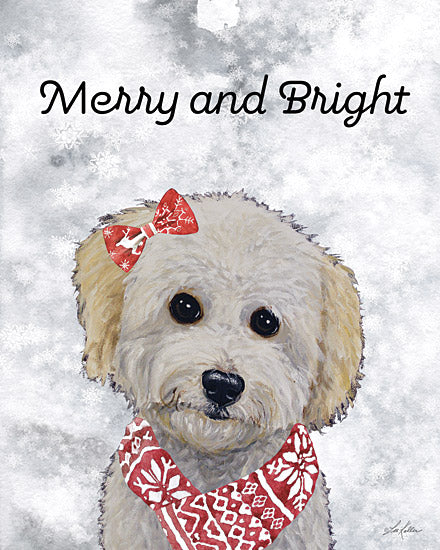 Lee Keller LK194 - LK194 - Merry and Bright - 12x16 Christmas, Holidays, Dog, Pets, Whimsical, Merry and Bright, Typography, Signs, Knit Scarf, Hairbow, Winter from Penny Lane