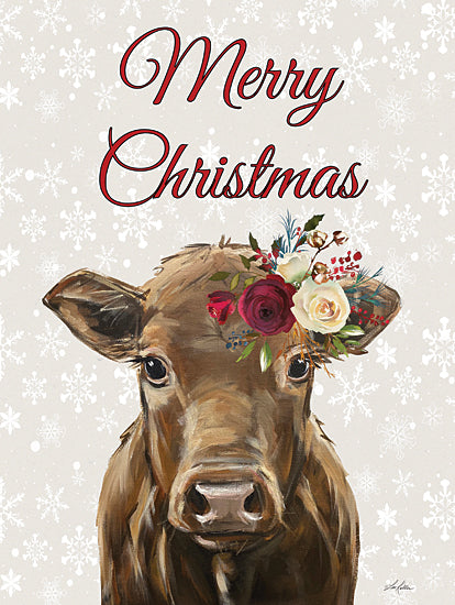 Lee Keller LK200 - LK200 - Merry Christmas Cow - 12x16 Christmas, Holidays, Winter, Merry Christmas, Typography, Signs, Textual Art, Cow, Flowers, Whimsical from Penny Lane