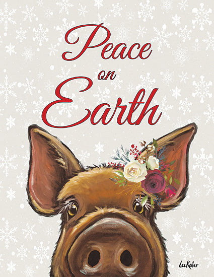 Lee Keller LK201 - LK201 - Peace on Earth Pig - 12x16 Christmas, Holidays, Winter, Peace on Earth, Typography, Signs, Textual Art, Pig, Flowers, Whimsical from Penny Lane