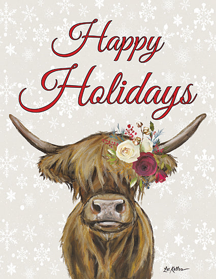 Lee Keller LK202 - LK202 - Happy Holidays Highland - 12x16 Christmas, Holidays, Winter, Happy Holidays, Typography, Signs, Textual Art, Cow, Highland Cow, Flowers, Whimsical from Penny Lane