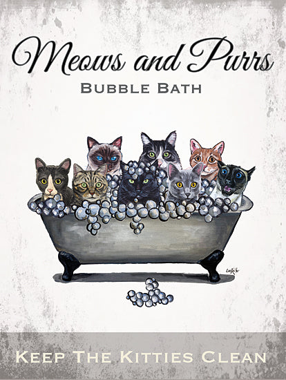 Lee Keller LK233 - LK233 - Meows and Purrs - 12x16 Bath, Bathroom, Cats, Pets, Meows and Purrs Bubble Bath, Typography, Signs, Textual Art, Bathtub, Bubbles, Whimsical from Penny Lane