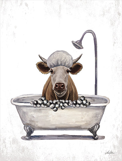 Lee Keller LK254 - LK254 - Shower Cap Cow - 12x16 Bath, Bathroom, Whimsical, Cow, Bathtub, Bubbles, Shower Cap, Farmhouse/Country from Penny Lane