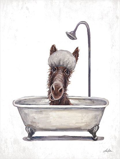 Lee Keller LK255 - LK255 - Shower Cap Donkey - 12x16 Bath, Bathroom, Whimsical, Donkey, Bathtub, Bubbles, Shower Cap, Farmhouse/Country from Penny Lane