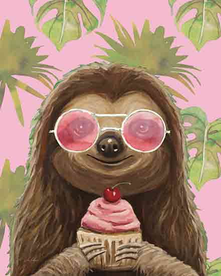 Lee Keller LK261 - LK261 - Shady Sloth - 12x16 Whimsical, Tropical, Sloth, Pink Glasses, Cupcake, Palms, Pink, Green from Penny Lane