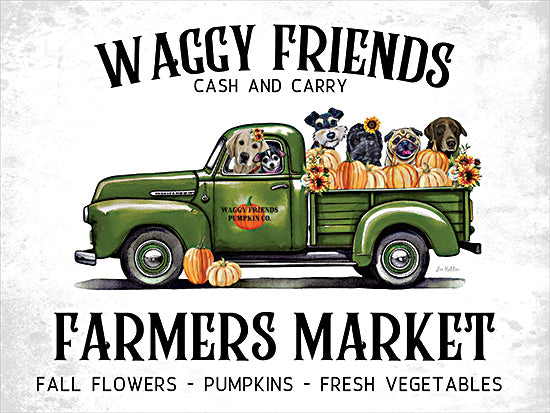 Lee Keller LK268 - LK268 - Waggy Friends Farmer's Market - 16x12 Fall, Whimsical, Pumpkins, Sunflowers, Dogs, Truck, Green Truck, Pets, Waggy Friends Cash and Carry Farmers Market, Typography, Signs, Textual Art, Farmers Market from Penny Lane