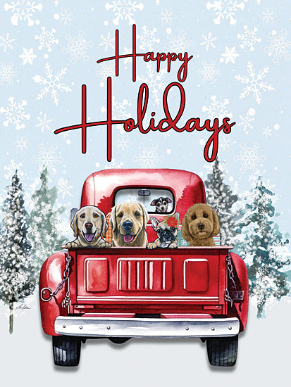 Lee Keller LK269 - LK269 - Happy Holidays Dogs - 12x16 Christmas, Dogs, Truck, Red Truck, Truck Bed, Winter, Snow, Trees, Happy Holidays, Typography, Signs, Textual Art from Penny Lane