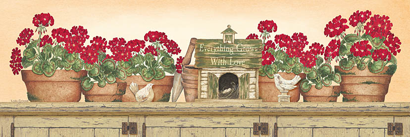 Linda Spivey LS1408 - LS1408 - Everything Grows with Love - 36x12 Everything Grows with Love, Geraniums, Terracotta Pots, Birds, Still Life from Penny Lane