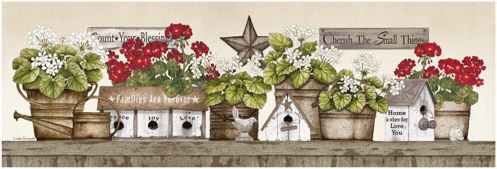Linda Spivey LS1715A - LS1715A - Geranium Shelf - 36x12 Geraniums, Flowers, Still Life, Country, Bird Houses, Garden Pots, Signs from Penny Lane