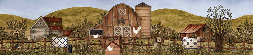 Linda Spivey LS1741A - LS1741A - Summertime Farm  - 36x12 Farm, Barn, House, Fence, Quilts, Roosters, Americana, Landscape from Penny Lane