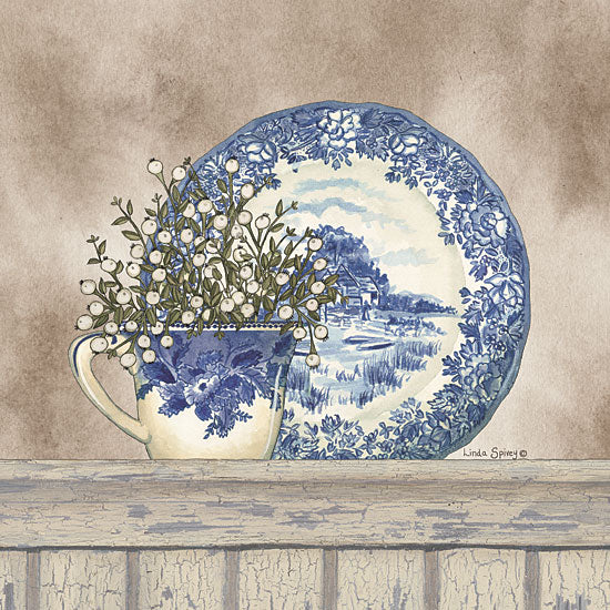 Linda Spivey LS1785 - LS1785 - Farmhouse Blues II - 12x12 Farmhouse Plate, Flowers, Still Life from Penny Lane