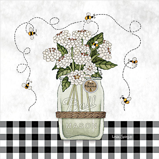Linda Spivey LS1857 - LS1857 - Bee Blessed - 12x12 Bee Blessed, Mason Jars, Ball Jar, Bees, Flowers, Black & White Plaid, Country from Penny Lane