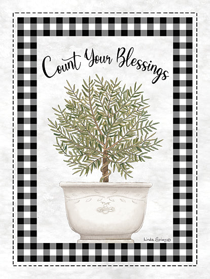 Linda Spivey LS1894 - LS1894 - Count Your Blessings - 12x16 Inspirational, Count Your Blessings, Typography, Signs, Textual Art, Potted Tree, Citrus Tree, Planter, Cottage/Country, Black & White Plaid Border from Penny Lane
