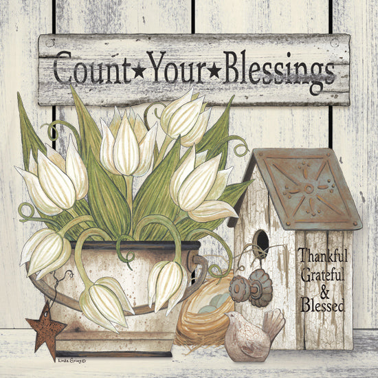 Linda Spivey LS1900 - LS1900 - Count Your Blessing Still Life - 12x12 Still Life, Flowers, Spring, Tulips,  Inspirational, Count Your Blessings, Typography, Signs, Textual Art, Birdhouse, Bird Nest, Barn Star, Farmhouse/Country from Penny Lane